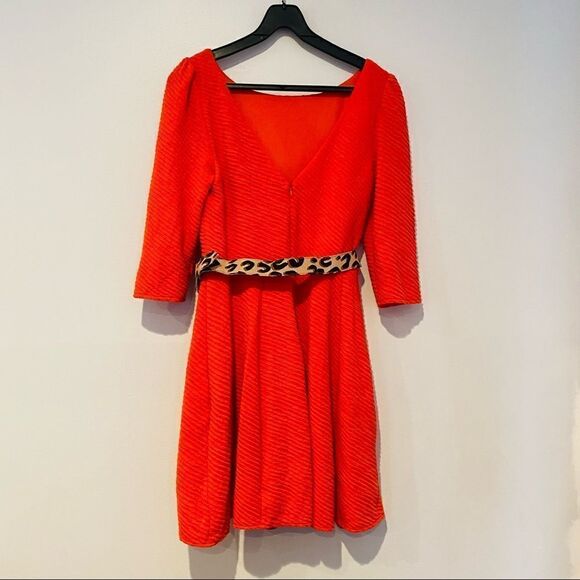 Ark & Co Orange Ribbed A-Line Belted Dress Size Large - Picture 3 of 9